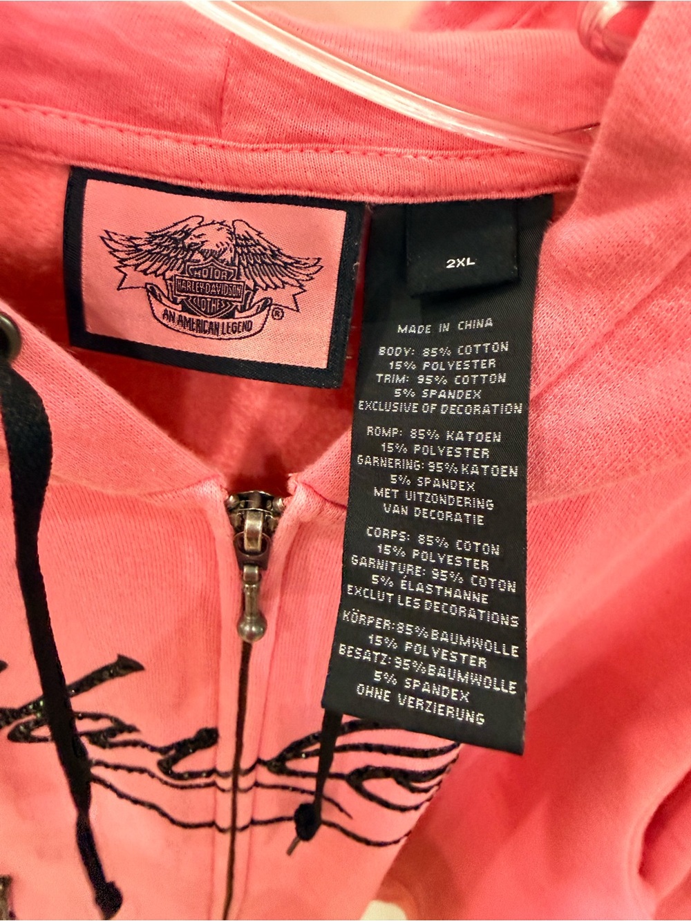 Harley-Davidson Pink Zip-Up Hoodie with Black shiny Script Logo 2XL - Picture 4 of 6